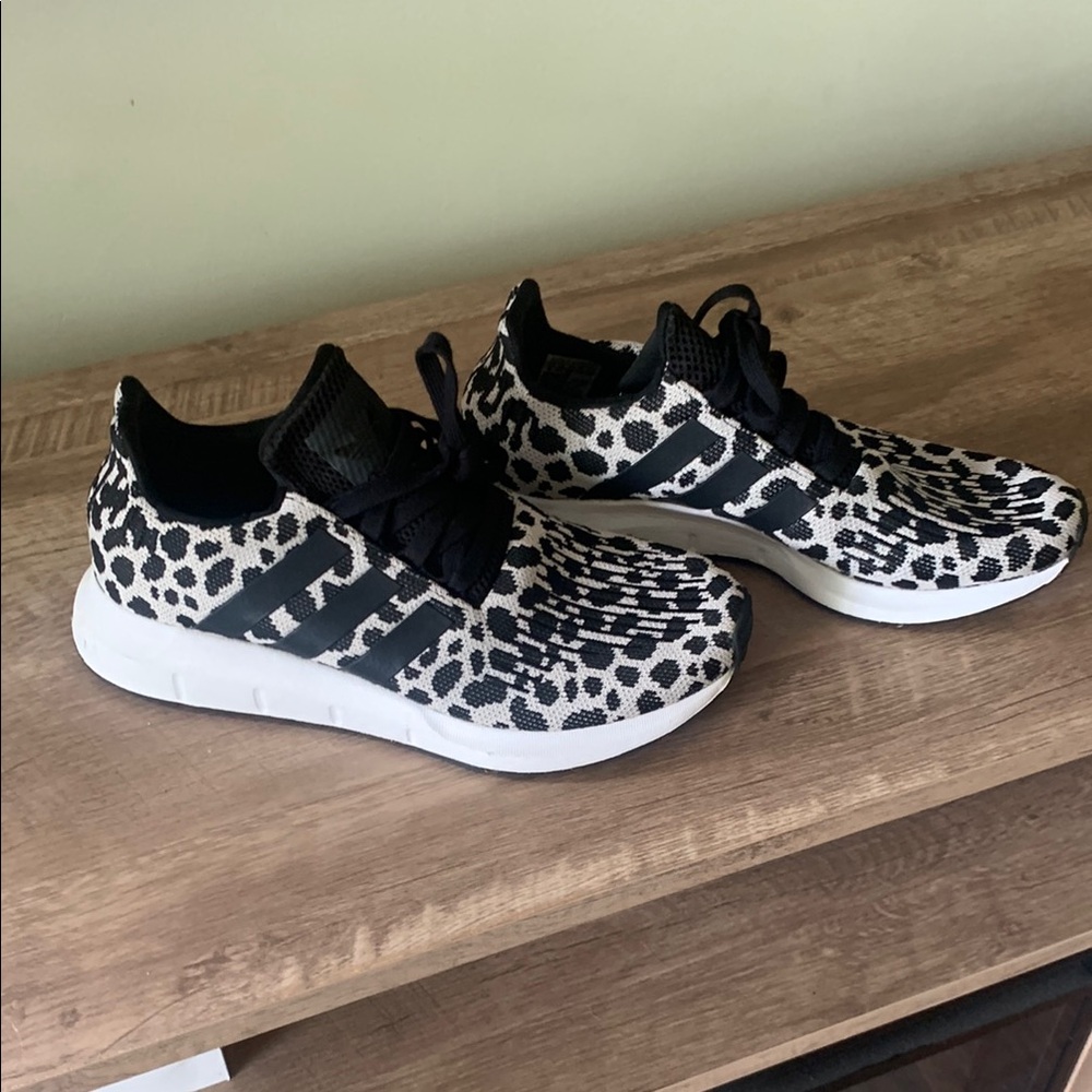 Adidas Black and White Leopard Print Sneakers